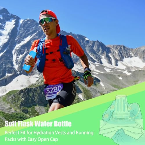 Flexible Running Bottles - Two Pack: 500ml/17oz, Foldable, BPA/PVC Free Soft Flask for Hydration Vests and Running Packs,Collapsible Leak-proof Pocket Bottle for Jogging, Hiking, Cycling, Climbing - color: Light Blue