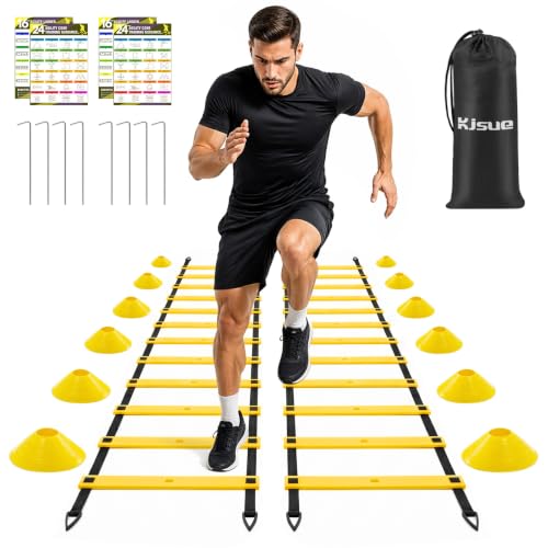 2 Pack 20ft Agility Ladder Set, 40ft Total Adjustable Speed Ladder - color: Yellow