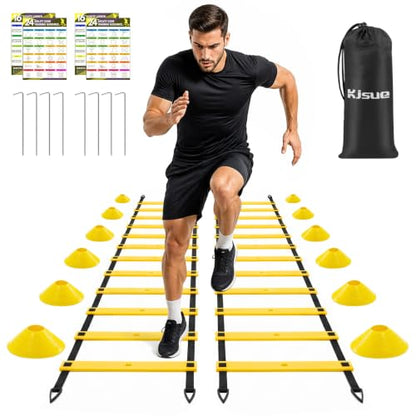 2 Pack 20ft Agility Ladder Set, 40ft Total Adjustable Speed Ladder - color: Yellow
