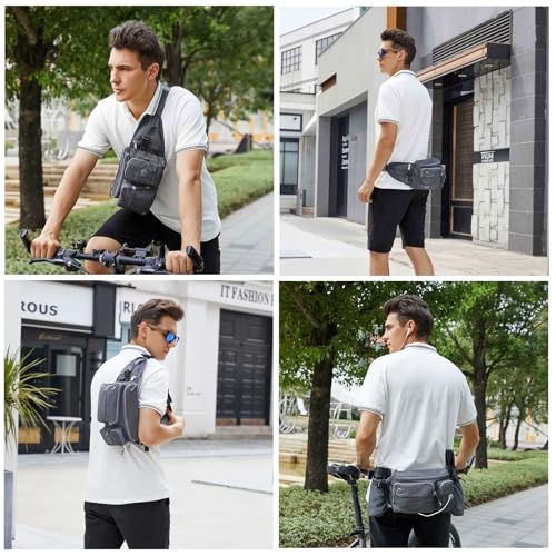 TUDEQU Hiking Fanny Pack for Men Women Large Hiking Waist Packs Mens Fanny Pack Crossbody Waist Bag for Men for Travel - color: GREY BLUE