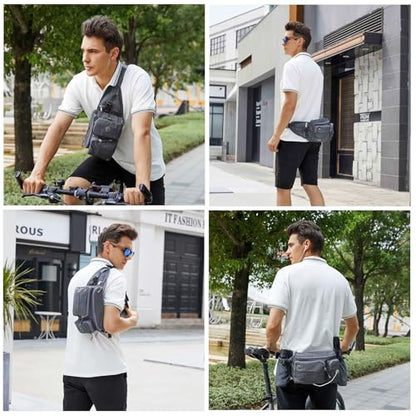 TUDEQU Hiking Fanny Pack for Men Women Large Hiking Waist Packs Mens Fanny Pack Crossbody Waist Bag for Men for Travel - color: GREY BLUE
