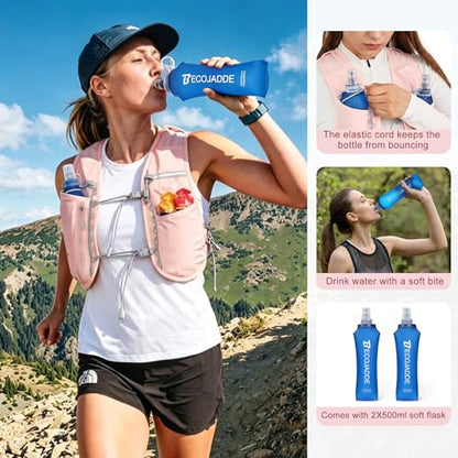 BECOJADDE 5L Running Vest for Women, Hydration Backpack Lightweight & Breathable for Trail Running, Marathon, Hiking, Cycling - color: Pink