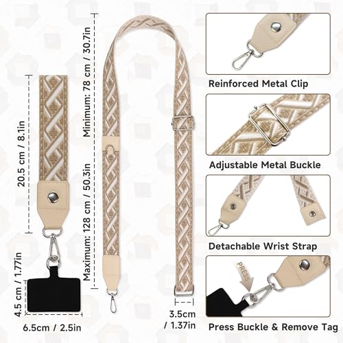 FUVLIFE Cell Phone Lanyard Crossbody, Clip and Go Phone Strap with Wallet - color: Gold Geometric