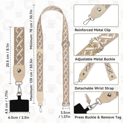 FUVLIFE Cell Phone Lanyard Crossbody, Clip and Go Phone Strap with Wallet - color: Gold Geometric