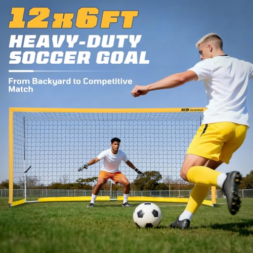 Haokelball 12x6/6x4 FT Soccer Goal for Backyard Portable Metal Frame - color: Yellow