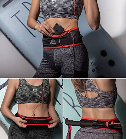 AONIJIE Running Belt Fanny Pack with 250ml Soft Water Bottle Flask for Women Men, Moisture Wicking Waist Pack Great for Marathon Climbing Jogging Cycling, for 6.8in Mobile Phone (Black Red: S/M) - color: Black Red: S/M