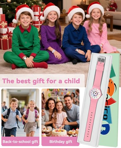 SOCICO Kids Analog Watch 30M Waterproof & Learning Time for Girls Boys - color: Pink-Color Dial