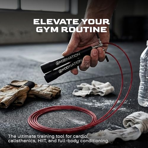 WOD Nation Adjustable Speed Jump Rope For Men, Women & Children - Blazing Fast Fitness Skipping Rope Perfect for Boxing, MMA, Endurance - color: Silver & Black