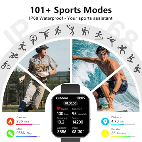 MFVLP Smart Watch for Women, 1.85" HD Fitness Tracker Matte Black - color: Matte Black