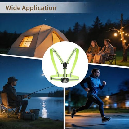 Running Chest Light for Runners, Rechargeable Lamp with Reflective Vest Straps, 35-550 Lumens Adjustable Beam, 6 Modes, 90° Angle Adjustable Night Running Gear for Walking Jogging Hiking