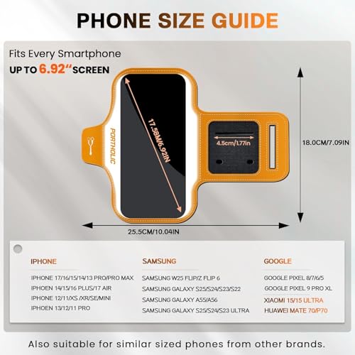 PORTHOLIC Running Armband Phone Holder with Earphone Pouch Fits up to 6.9"
