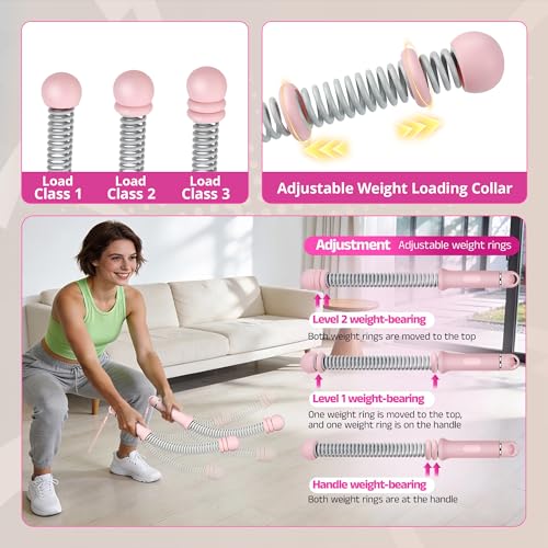 Red O Weighted Ropeless Battle Ropes—Portable Arm Exerciser with Adjustable Rings, Heavy-Duty Steel Spring Rope for HIIT, Strength & Full-Body Training, Non-Slip Handle, Includes Workout Poster (Pink) - color: Pink