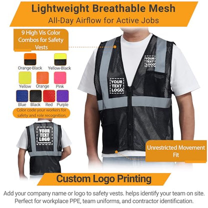 AYKRM 2 Pocket Mesh High Visibility Reflective Safety Vest for men & Women ANSI/ISEA 107 Standards - color: Black, size: 5X-Large