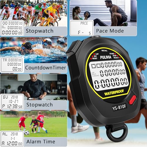 Stopwatch Timer Multi Splits/Laps Digital Stop-Watch for Sports - color: Black