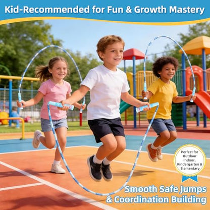 YUEDONG Kids Beaded Jump Rope, Adjustable TPE, Tangle-Resistant, Boys Girls - color: PINK