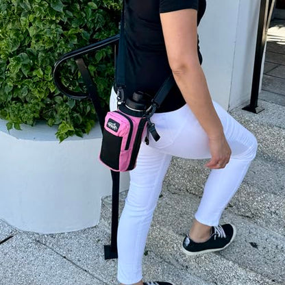 Arca Gear Hydro Carrier 32 oz Small - Insulated Water Bottle Sling w/Carry Handle, Shoulder Strap, Wallet and Two Pouches - The Perfect Flask Accessory - color: Sunset Pink