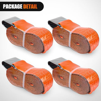 Nilight Truck Straps 4" x 30' Heavy Duty Tie Down with Flat Hooks - color: 4in x 30ft Truck Straps 4PCS Orange