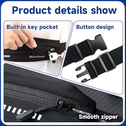 Running Belt Waist Pack for Men & Women, Ultra Slim Bounce-Free Running Waist Pouch, Water-Resistant Adjustable Fanny Pack with Reflective Design & Earphone Hole for Phone, Keys & Cards - Black - color: Black