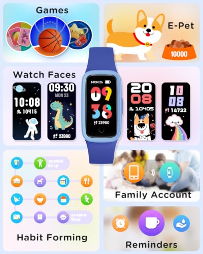 Vigor 3 Kids Watch Fitness Tracker, AMOLED Screen for Boys Girls Age 5-15 - color: Blue