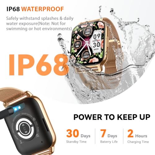 Smart Watch for Women, Fitness Tracker with Bluetooth Calls & AI Voice Control, 1.85’’ HD Screen, Heart Rate/SpO2 Monitor, Sleep Tracker, Compatible with Android iOS (Gold) - color: Gold