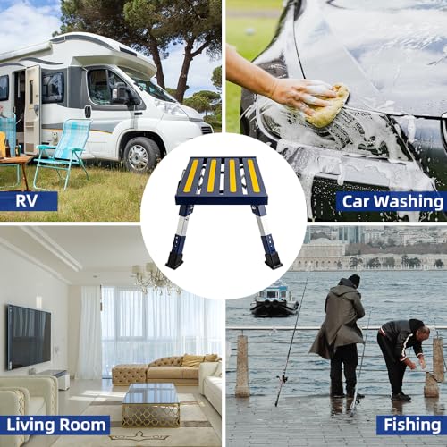 Homeon Wheels Adjustable RV Step Stool, Folding Aluminum Platform, Blue - color: Blue