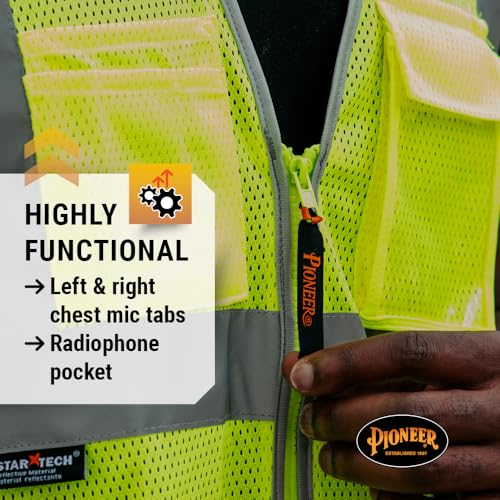Pioneer Hi Vis Safety Vest for Men & Women - Reflective Cooling Mesh - 8 Pockets - Class 2 - Construction, Traffic, Security - color: Green, size: 3X-Large
