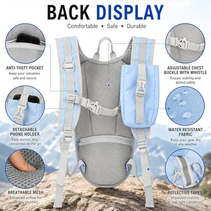 Lightweight Hydration Backpack 2L Water Bladder Pack for Running, Cycling, Hiking – Anti-Theft Water Backpack with Phone Holder, Trekking Pole Holder & Reflective Strips for Men & Women - color: Blue