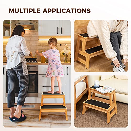 StrongTek Wood 2 Step Stool for Adults, 17.5 in, 500 lb, Non-Slip