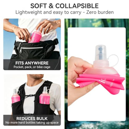 500ml Soft Flask, Shrink As You Drink Collapsible Water Bottles for Running Vest & Hydration Pack, BPA-Free Leak-Proof TPU Folding Bottle for Hiking Cycling Climbing Jogging-Pink - color: 1PCS Pink