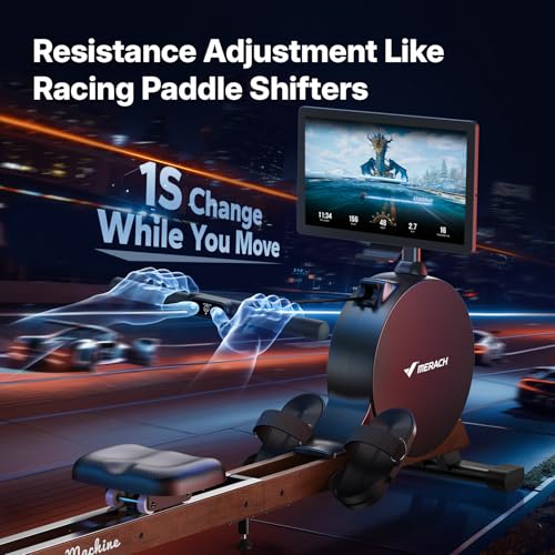 MERACH Pro-Grade Rowing Machines for Home, Smart Magnetic Rowing Machine with Self-Generation, Double Resistance and 400 LBS MAX Load, Wooden Tracks for Silent Sliding - style: R7-HD Screen