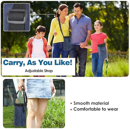 Trail maker Water Bottle Carrier Bag with Strap, Phone Pocket for Walking, Runs, Bike, Stainless Steel, Glass, Plastic - color: Navy