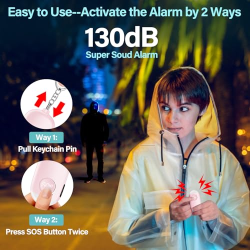 Hion Personal Safety Alarm for Women, 2 Pack Rechargeable 130dB Self Defense Alarm Keychain with LED Flashlight, Emergency Safe Sound Security for Children Elderly College Girls Men, Pink+Blue - color: Pink+blue