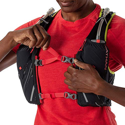 Nathan Pinnacle Hydration Running Vest Backpack for Trail Running & Marathon with Soft Flasks, Lightweight Water-Resistant Race Vest - color: Black / Hibiscus, size: XX-Small