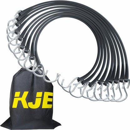 KJE 50Pack 21" Rubber Bungee Cords with S Hooks - Quality EPDM, Heavy Duty Black Bungee Straps, Ideal for Outdoor Tie Downs, Securing Tarps, Canvases, Cargo in Cold Hot Climates - size: 21"(L)-50Pcs