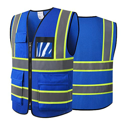 Safety Vest for Men Women Reflective Construction Vest Hi Vis ANSI Standard - color: Blue-h, size: Medium