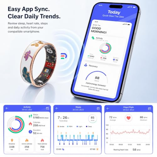 Smart Ring for Women with Enamel Health Ring Fitness Ring Fitness Tracker with Sleep Heart Rate Monitoring Distance Pedometer Calorie for Android iOS - size: 6