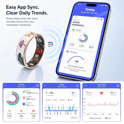 Smart Ring for Women with Enamel Health Ring Fitness Ring Fitness Tracker with Sleep Heart Rate Monitoring Distance Pedometer Calorie for Android iOS - size: 11