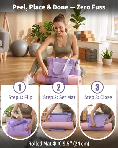 sportsnew Yoga Mat Bag Waterproof Tote Gym Bag Mat Carrier W/Wet Pocket - color: Purple