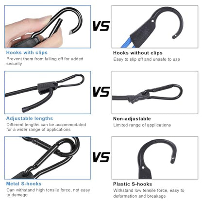 EXVITAL Adjustable Bungee Cords with Hook 36" Elastic Carabiner Bungee Cord Heavy Duty Bungee Straps for Outdoor Camping, Tents, Cargo 4PCS Black - size: 36"-4pcs