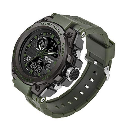 AIMES Men's Watches Sports Outdoor Waterproof Military Watch LED Date Alarm Stopwatch Multi-Function Tactics Big Face Wristwatch for Men - color: Green