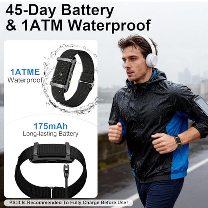 Smart Bracelet Fitness Trackers for Men Women, Smart Watch 24/7 Heart Rate Sleep Stress HRV Monitor, 170+ Sports Modes, 2 Bands, Free APP