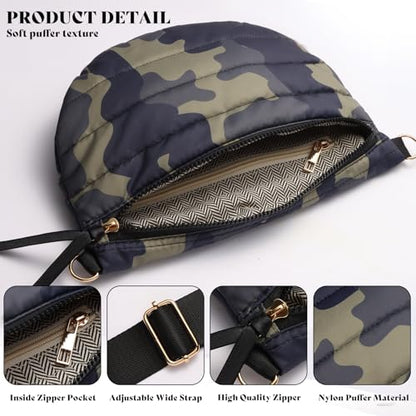 Quilted Puffer Belt Bag - Puffy Sling Fanny Pack Crossbody Chest Belt Bum Waist Purse Shoulder Bag for Women Gift - color: CAMO