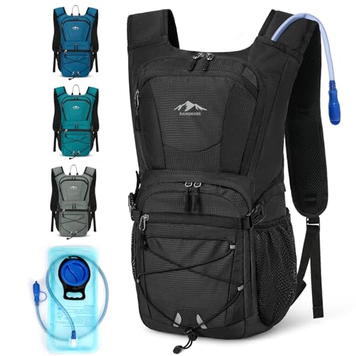 RAINSMORE Hydration Backpack with 2L Water Bladder, 15L Lightweight Hiking Backpack for Women & Men Small Insulated Hydration Water Pack for Hiking, Running, Cycling, Biking