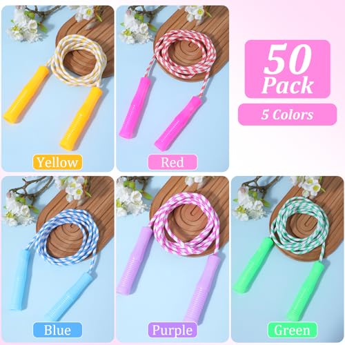 50 Pcs Jump Rope Nylon Adjustable Weighted Braided Fitness Skipping Stripe Ropes with Plastic Handles 7.6 Feet for Christmas Outdoor Exercise Sport Party Equipment Gift (Multicolors)
