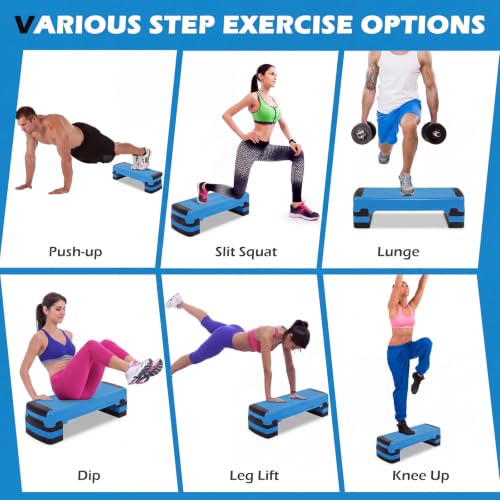GYMAX Exercise Step Platform, 35.5” x 12.5" Extra Large Aerobic Stepper - color: Blue