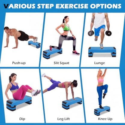 GYMAX Exercise Step Platform, 35.5” x 12.5" Extra Large Aerobic Stepper - color: Blue