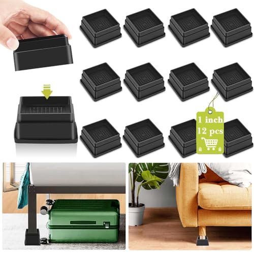 12 Pack Furniture Risers 1 Inch, Adjustable Bed Risers Heavy Duty for Table Desk Couch Chair Sofa Cabinet Bed Frame Dorm, Square Stackable Table Leg Risers Lift Height 1", 2" or 3", Black - color: Black 12 Pack, size: 1 Inch