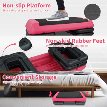 Exercise Workout Aerobic Step Platform Trainer, 28.5" Aerobic Stepper with 4"-6"-8" Adjustable Height Risers