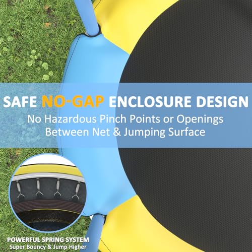 60" Toddler Trampoline for Age 2-4, 5ft Mini Kids Trampoline Indoor with Basketball Ball Adjustable Gymnastics Bar & Toys Swing Enclosure Net for Backyard ASTM Approved - color: Blue&Yellow