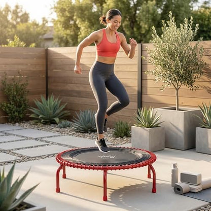 JumpSport 550 Workout Rebounder for Adults, 44" | PRO CE | Mini Exercise Fitness Trampoline Jumper with Cables | Black - color: Red, style: Solid Frame / Skirt Mat